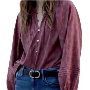 CLEOBELLA x ANTHRO ANTONIA LONG SLEEVE BURGUNDY BLOUSE TOP S